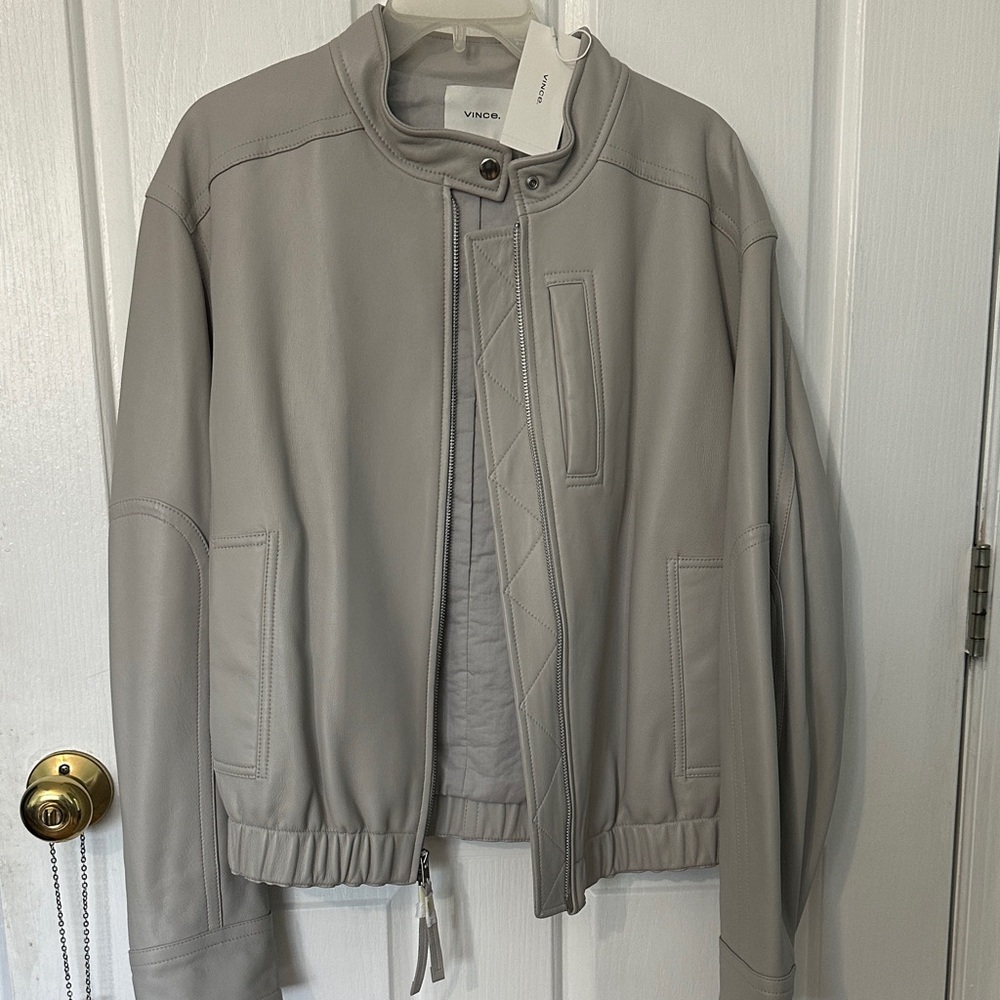 Vince Light Gray Leather Jacket